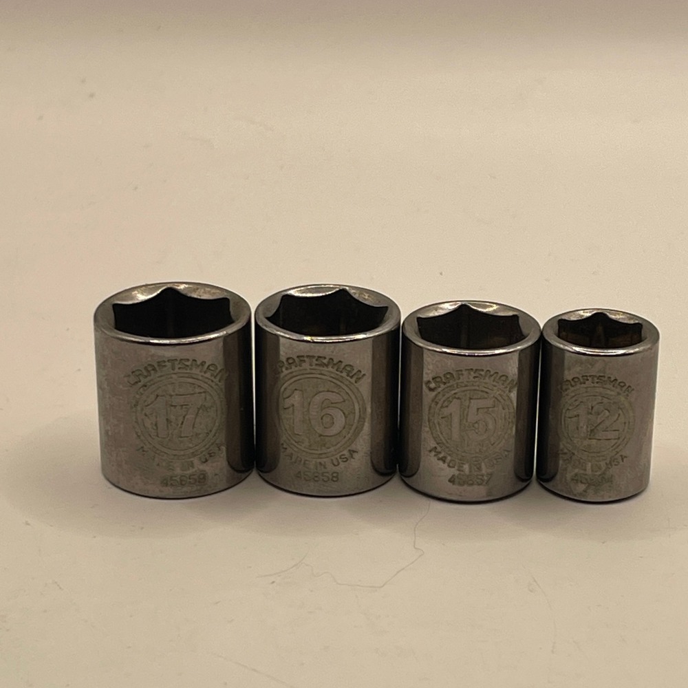 Craftsman 3/8 Drive Metric 6 Point Socket Set 12 15 16‎ 17mm Made in USA 4pc